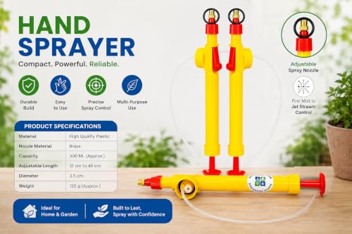 Image of Purna SAMADHAN Adjustable Hand Sprayer with Brass Nozzle | Plastic & Brass Construction | Multipurpose Spray Pump for Plants, Gardening, Pesticide Application & Cleaning Tasks