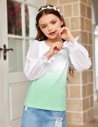 Image of Arshiner Girls Long Sleeve Shirt with Ruffle Cuffs Polka Swiss Dots Kids Girls Pullover Shirts Cute Crewneck Girls Top