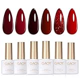 GAOY Burgundy Red Gel Nail Polish Set 6 Colors Including Dark Cherry Wine Red Gel Polish Kit U V LED Soak Off Home DIY Manicure Nail Salon Varnish