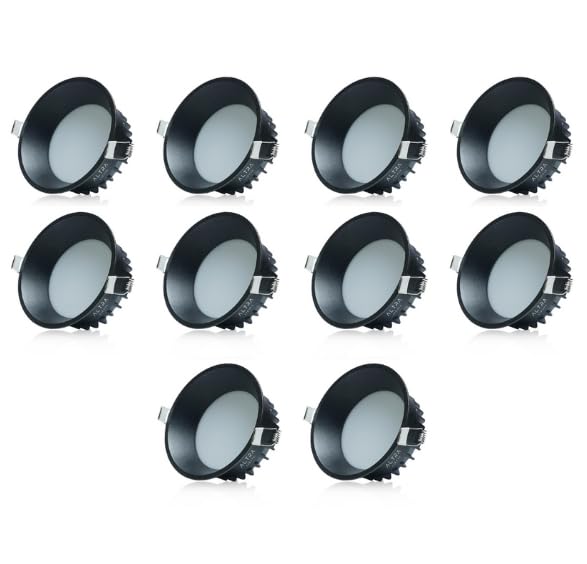 Image of 12W Deep Down LED Round Panel Light | Bright Modern Surface Ceiling Light for False Ceiling & POP Roof | Energy-Efficient Light | Cool White, Black Aluminium Body | Pack of 10