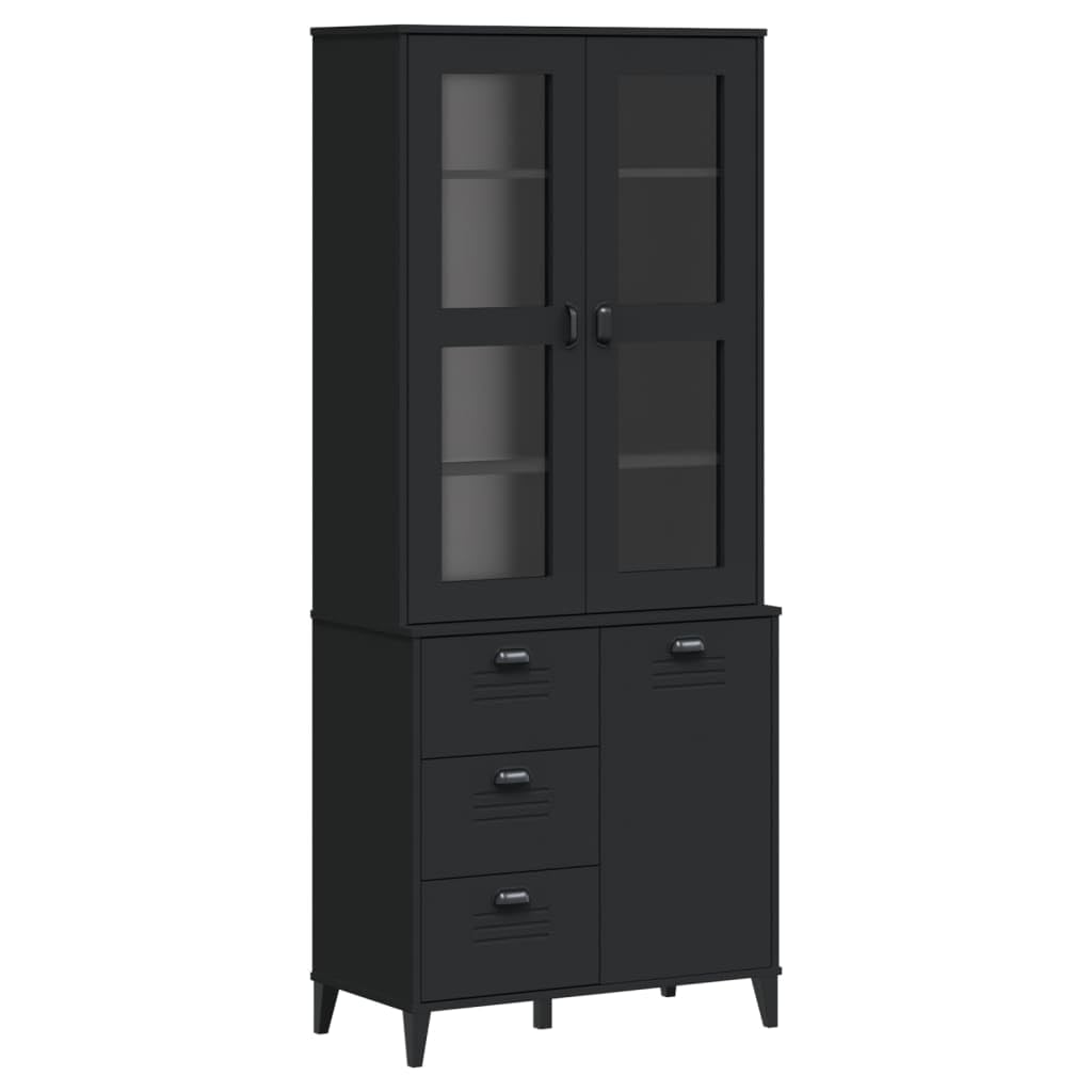 Viken - Tabla elevadora (80 x 40 x 190 cm, madera maciza de pino), color negro | Mucho espacio de almacenamiento, puertas de vidrio templado, asas prácticas, resistentes y duraderas