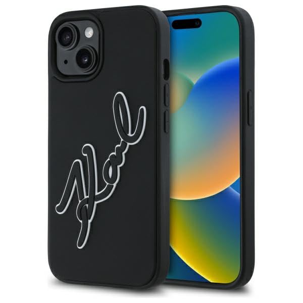 CG Mobile Karl Lagerfeld KLHCP15S3DRKSDLK Coque pour iPhone 15 6,1" Noir Licence Rubber Signature 3D