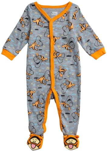 Disney Baby Boys' Sleep n' Play Romper: Mickey Mouse, Winnie the Pooh, Lion King, Size 0-3M, Tiger