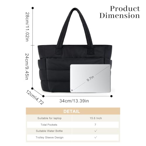 Bolso Tote Puffy Ligero con Cremallera para Mujer miniatura 3