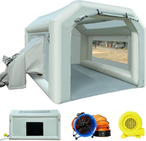 OZIS 13×8.2×8.2Ft Inflatable Paint Booth Tent with Air Draft Device & 480W Ventilator Exhaust Fan with 33Ft Duct Portable Paint Booth for Auto Parts, Furniture Painting