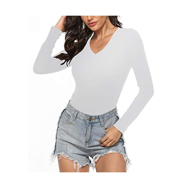 PALINDA-Womens-Sexy-V-Neck-Leopard-Snake-Skin-Print-Long-Sleeve-Stretchy-Bodysuit-Leotard PALINDA Women's Sexy V Neck Leopard Snake Skin Print Long Sleeve Stretchy Bodysuit Leotard (M, White)