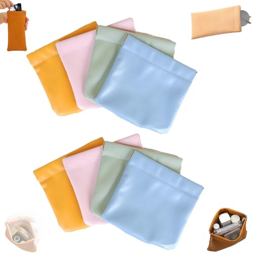 Erebloom Pouchic, Erebloom Leather Pouch, Personalized Snap Closure Leather Organizer Pouch, No Zipper Self-Closing Lambskin Pocket Cosmetic Bag (8pcsA)