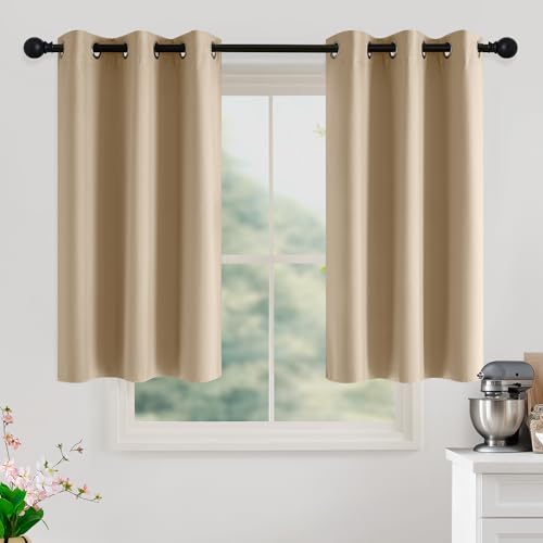 Image of NICETOWN Beige Room Darkening Curtains 45 Inches Long 2 Panels for Living Room, Bedroom, Nursery Summer Thermal Insulated Blackout Drapes Grommet Noise Reducing Window Curtains, W40