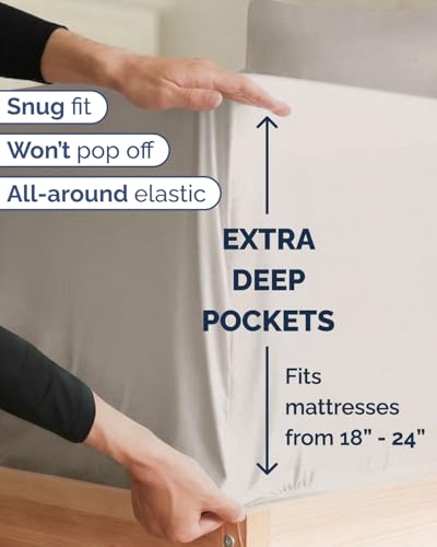 Image of Extra Deep Twin XL Sheet Set - 4 Piece Breathable & Cooling - Light Grey | Hotel Luxury Bed Sheets Set, Easy & Secure Fit, Ultra-Soft, Wrinkle & Fade Free, Comfy Sheets Set with Extra Deep Pockets