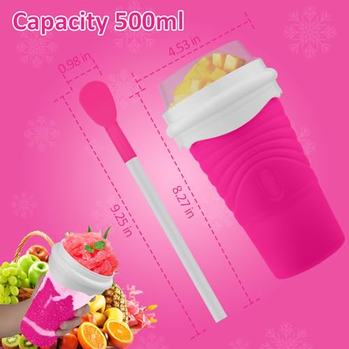 Slushie Maker Cup - DIY Magic Slushy Maker Squeeze Cup, Portable Smoothie Squeeze Cup for Juices, Milk and Ice Cream Make, Double Layers Silica Cup with Lid & Straw for Friends, Family Gifts (Pink) – Bild 8