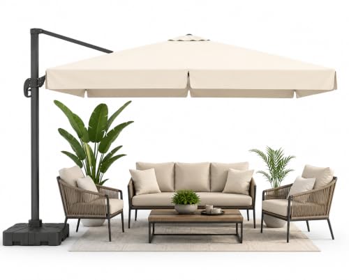 Image of Invezo Outdoor Garden Patio Umbrella (360 degree rotating feature with Base) 8.2 x 8.2 sq ft Terrace /Balcony /Lawn Heavy Duty Shed (White)