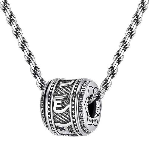 CUSIOALQQ Collar de plata con mantra budista tibetano vintage Om Mani Padme Hum, collar de plata étnica, religión hindú, budista, joyería, regalo, giratorio, amuleto para hombres y mujeres