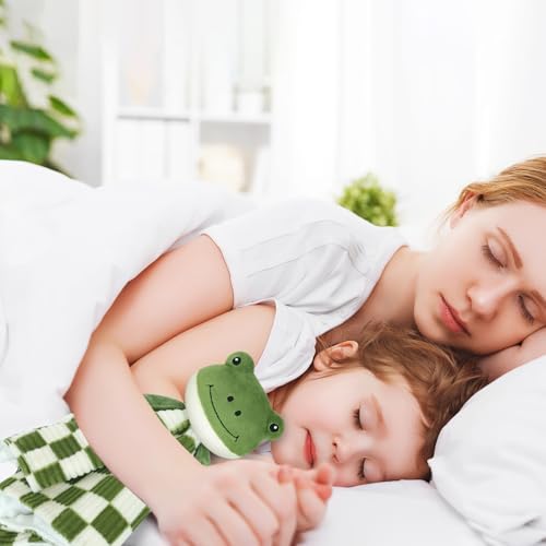 Image of Baby Lovey Blanket for Boys Girls Super Soft Checkerboard Gingham with Minky Dot Fabric Backing Frog Stuffed Animal Lovely Snuggle Toy Green 14 Inch