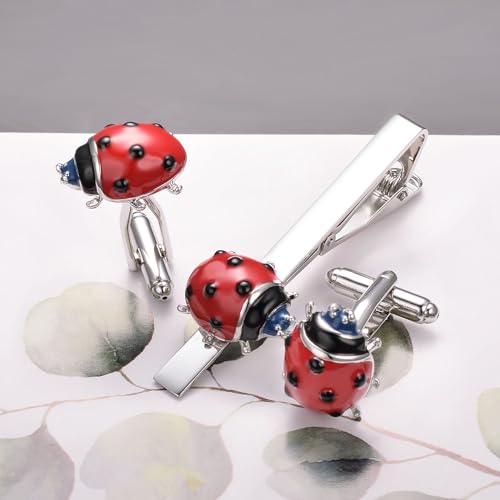Gemelos plateados para hombre con mariquita original, accesorio de puño para trajes de fiesta 5