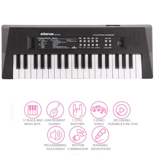 Teclado Musical Educativo, 37 Teclas, con Micrófono Integrado, Compacto, Tipo Piano y Numérico para Niños