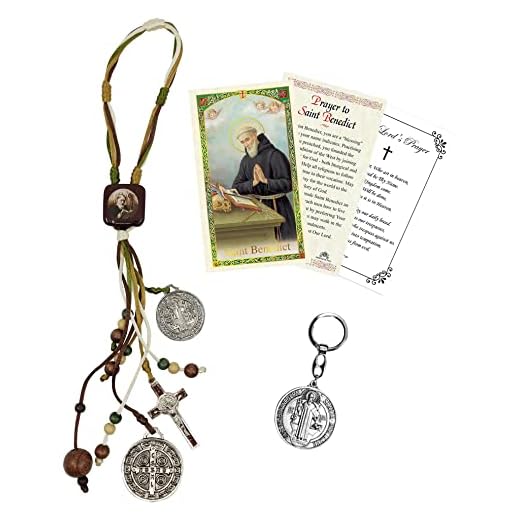 St. Benedict Catholic House Blessing - com cartão de São Bento de Núrsia, chaveiro, oração do Senhor | Santo Padroeiro da Europa San Benito Cabide de porta doméstica, cartões, chaveiro | Kit de 4