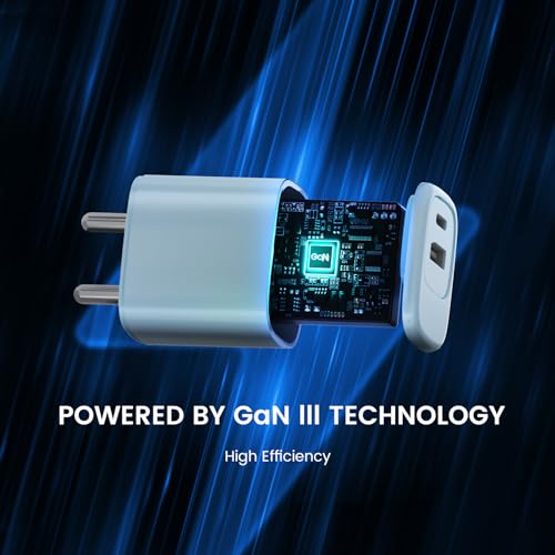Image of DeperAI 25W 2-in-1 Fast Charger[MFi-Certified], Compatible with iPhone, Samsung, Realme, Redmi, Android, Oppo, Vivo, iPad, and Others, Wall Adapter GaN III PD3.0 Charger, Supports UFCS, Wrap (Blue)