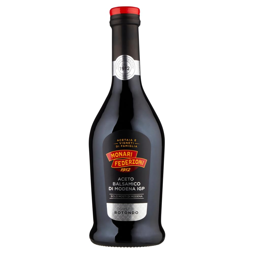 Monari Federzoni Aceto Balsamico di Modena I.G.P.Gusto Rotondo, vinaigre balsamique de Modène I.G.P.P, bouteille en verre de 500 ml + 1 sachet de talc Felce Azzurra gratuit, sachet de 100 g