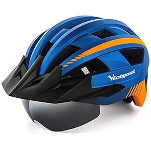 VICTGOAL Fietshelm Heren Mountainbike Helm met Afneembaar Magnetisch Vizier Afneembare Zonbeschermingskap en LED…