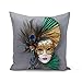 Housse de Coussin 40x40 cm Carnaval de Venise Masque Blanc Vert et Or