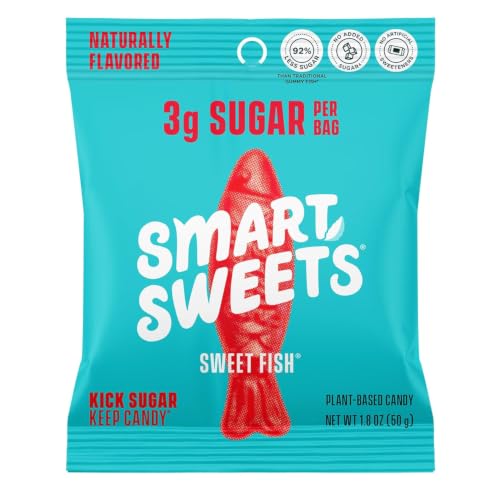 SmartSweets Sweet Fish, Low Sugar Gummy Candy (3g), Low Calorie (130), Gluten-Free -1.8oz (Pack of 12) Packaging may vary SmartSweets Sweet Fish, Low Sugar Gummy Candy (3g), Low Calorie (130), Gluten-Free -1.8oz (Pack of 12) Packaging may vary