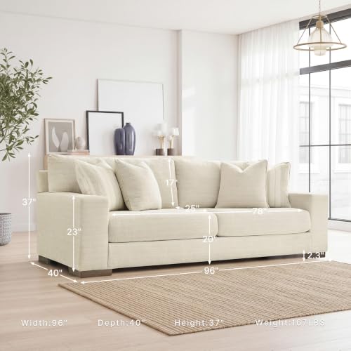 Image of Signature Design by Ashley Maggie 96-Inch Sofa / Couch, Polyester Chenille Cushioned Deep Seating, Birch, No Assembly Required