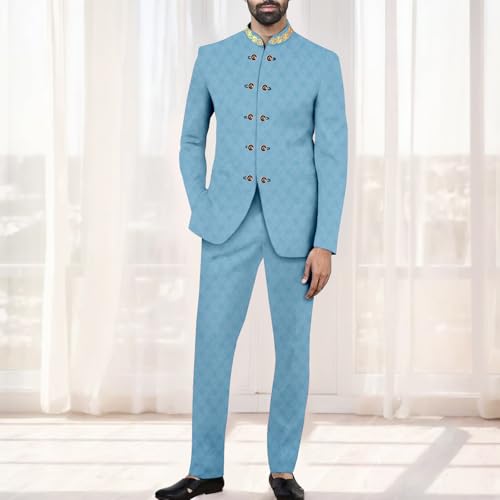 African Suits for Men Slim Fit Double Breasted Embroidery Blazer and Pants Set Business Dress Suit2