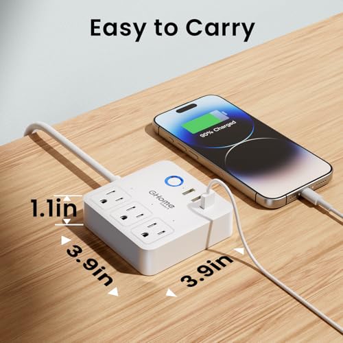 Image of GHome Smart Power Strip with 3 WiFi Outlets & 3 USB Ports, ETL Listed Smart Surge Protector, Works with Alexa & Google, Individual Control WiFi Outlet Strip 4Ft Extension Cord for Home Office & Travel