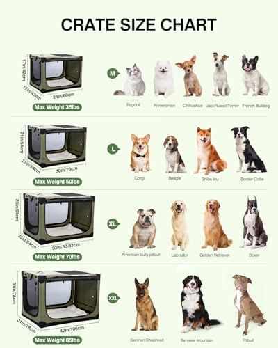 Veraste Faltbare Reise-Hundebox für mittelgroße und große Hunde, 61 cm, tragbare Hundebox, 4 Türen, faltbar, weiche Hundehütte mit robusten Netzfenstern für Reisen im Innen- und Außenbereich, mit