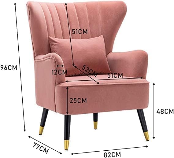 Image of House Solid Wood Wing Chair for Living Room, Arm with Ottoman /Footrest for Bedroom, Velvet Accent Chair with Pouffes, High Back Occasional Tub Chairs with Foot Stool (Pink)