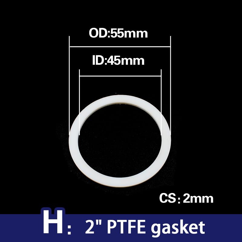 Podkładki płaskie PTFE, Zestaw 10 uszczelek PTFE Płaski pierścień 2 mm M6 do M45 Podkładki O-ring do kranu z wężem falistym(M45x55x2mm)