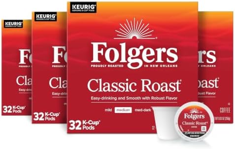 Folgers Classic Roast Coffee, Medium Roast, Keurig K-Cup Pods, 128 Count