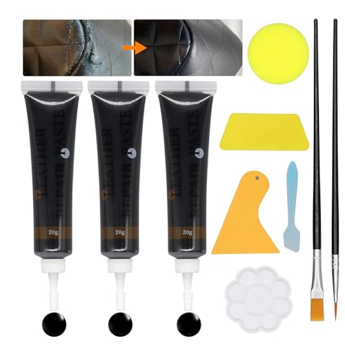 AN-WATTY Reparation Cuir Noir 60g, Pate Reparatrice Cuir Noir, Réparation Simili Cuir pour Réparer Rayures, Décolorations et Trous sur Cuir, Sièges Auto, Chaussures,...