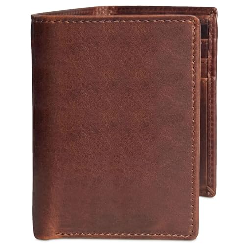 Classic Trifold Wallet for Men, RFID Blocking, Double Bill Compartment, Full Grain Cowhide Leather Wallet, Vintage Brown