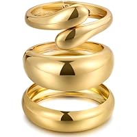 Chunky Gold Bangle Bracelets for Women, Dainty 14k Gold Plated Big Stackable Bangles Set, Trendy Statement Cuff Bracelet Stack Fashion Jewelry Gifts (3 Big chunky bangles)
