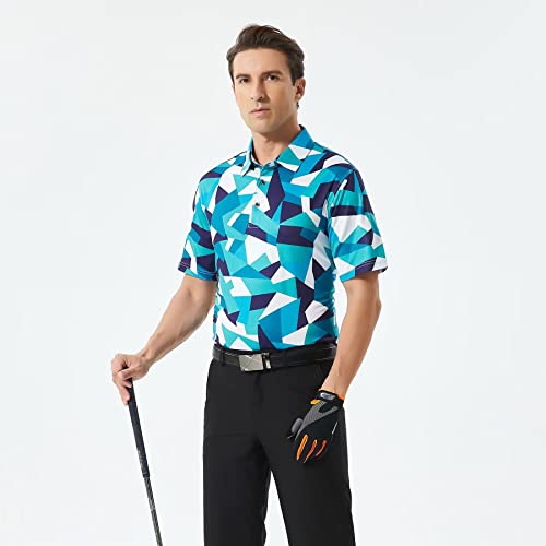 Trusmol Men's Golf Shirts Short Sleeve Dry Fit Print Moisture Wicking Casual Polo Shirt Blue Camouflage #TOP2