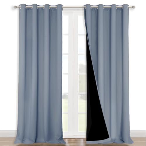 Image of NICETOWN 100% Blackout Curtains for Windows, Pack of 2, 52 inch W x 108 inch L, Vintage Blue, Super Heavy-Duty Black Lined Total Darkness Drapes for Bedroom, Privacy Assured Window Treatment for Patio
