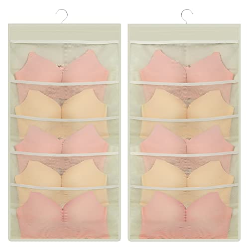 Lirex Organisateurs de Penderie avec 10 Poches, 1 Paquet Pliables Organisateur de sous-vêtements Suspendu de Soutien-Gorge Cintre Tissu Oxford Coupe Économiseur Espace (Beige, 40 x 80 cm) Cover
