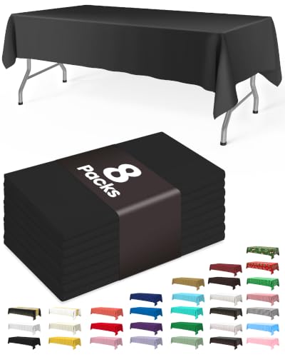 Image of Pureegg Plastic Table Cloth Disposable 8 Pack, 54 x 108 Inch Table Cloths, Graduation Decorations Class of 2025, Graduation Party Tablecloths, Rectangle, Plastic Cover, Leakproof & Sturdy, Black