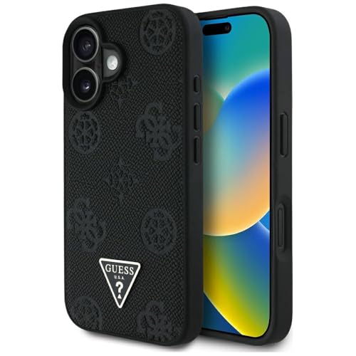 CG Mobile Guess Grained Hot Stamp Peony Triangle Logo Compatible avec MagSafe pour iPhone 16 (Noir)