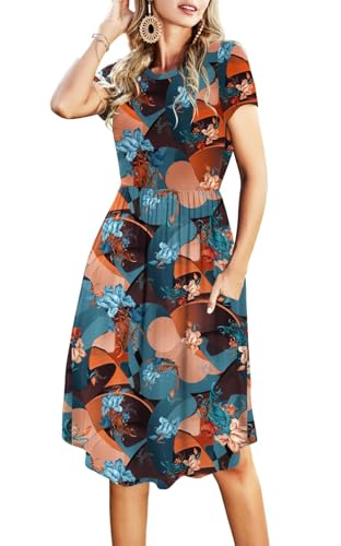 Image of Simier Fariry Womens Summer Modest Work Casual Midi Knee Dress Pocket Short Sleeve Teacher Outfits Spring Travel Clothes