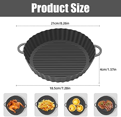 KAMEUN Air Fryer Liners Silicone, 2Pcs Reusable Air Fryer Round Silicone Pot, Heat Resistant & Easy to Clean, Food Safe Non Stick Air Fryer Basket Oven Kitchen Accessories for Baking Roasting, Grey