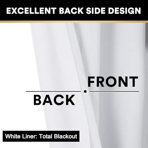 Image of PrinceDeco Blackout Curtains 90 Inches Long 2 Panels Set for Bedroom Living Room Thermal Insulated Textured Curtains with White Liner Grommet Window Curtains,W52 x L90, White