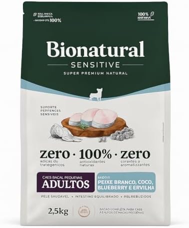 RAÇÃO BIONATURAL PRIME CÃES SENSITIVE PORTE PEQUENO PEIXE BRANCO ...