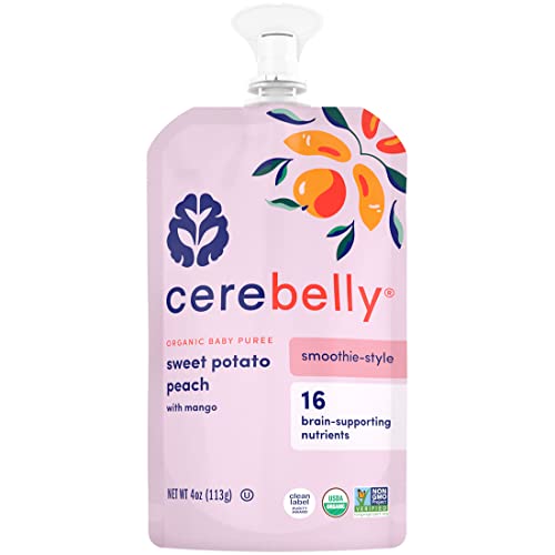 Cerebelly Organic Baby Food Pouches – Organic Sweet Potato Peach Pouch Protein, Healthy Fats, Non-Gmo Baby Food Meals 4 Ounce Bpa-Free Toddler Purees, 1 Count