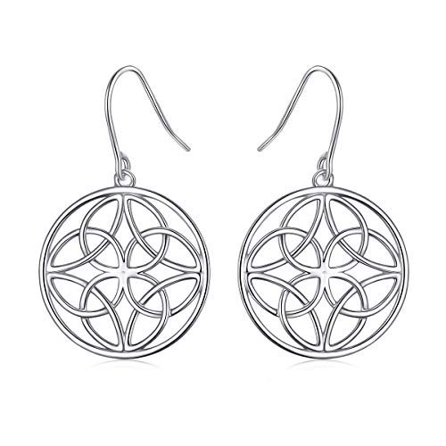 925 Sterling Silver Good Luck Irish Celtic Knot Round Drop Dangle Earrings for Women Teen Girls(Style 3)
