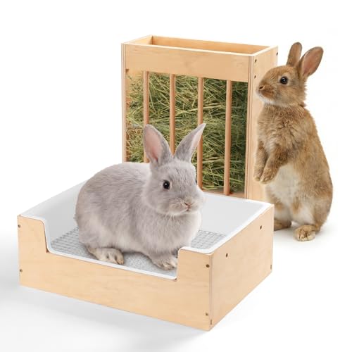 Essenhome 2-in-1 Hay Feeder & Litter Box Set