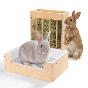 Extra-Large 2-in-1 Rabbit Litter Box & Hay Feeder Set, Wood, Mess Proof, for Guinea Pigs, Chinchillas, Hamsters, and Rabbits