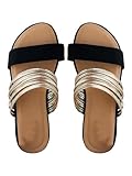 Verdusa Women's Metallic Strappy Flat Sandals Summer Slide Sandals Casual Shoes Gold Black 8.5