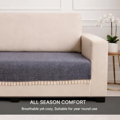 Image of STITCHNEST Jute Sofa Cover - Black, 24x30 Inch | Soft Textured Fabric with Tassel| Sofa for Living Room Decor